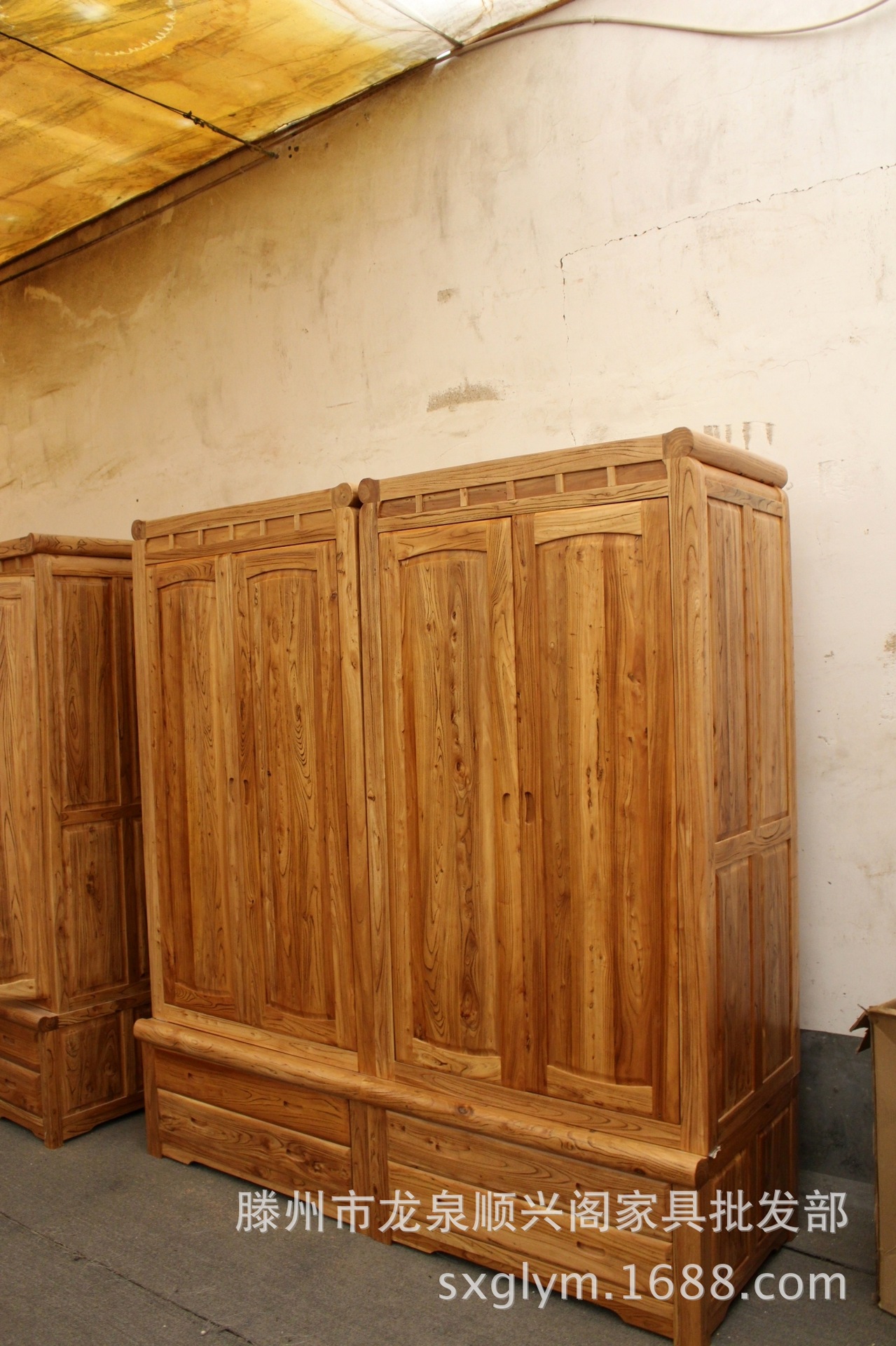 老榆木顶箱柜简约现代大衣柜储物柜卧室衣帽柜实木家具翘头