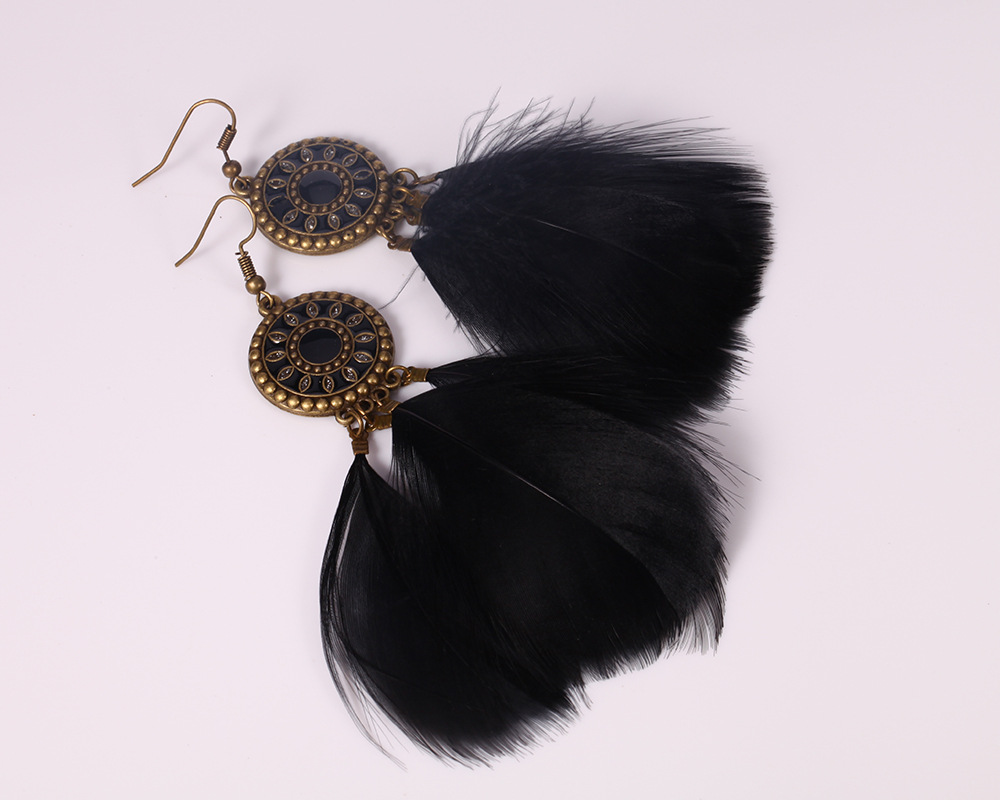 黑色滴油羽毛耳环 黑色羽毛吊坠夸张欧美耳环羽毛配饰hy-7129