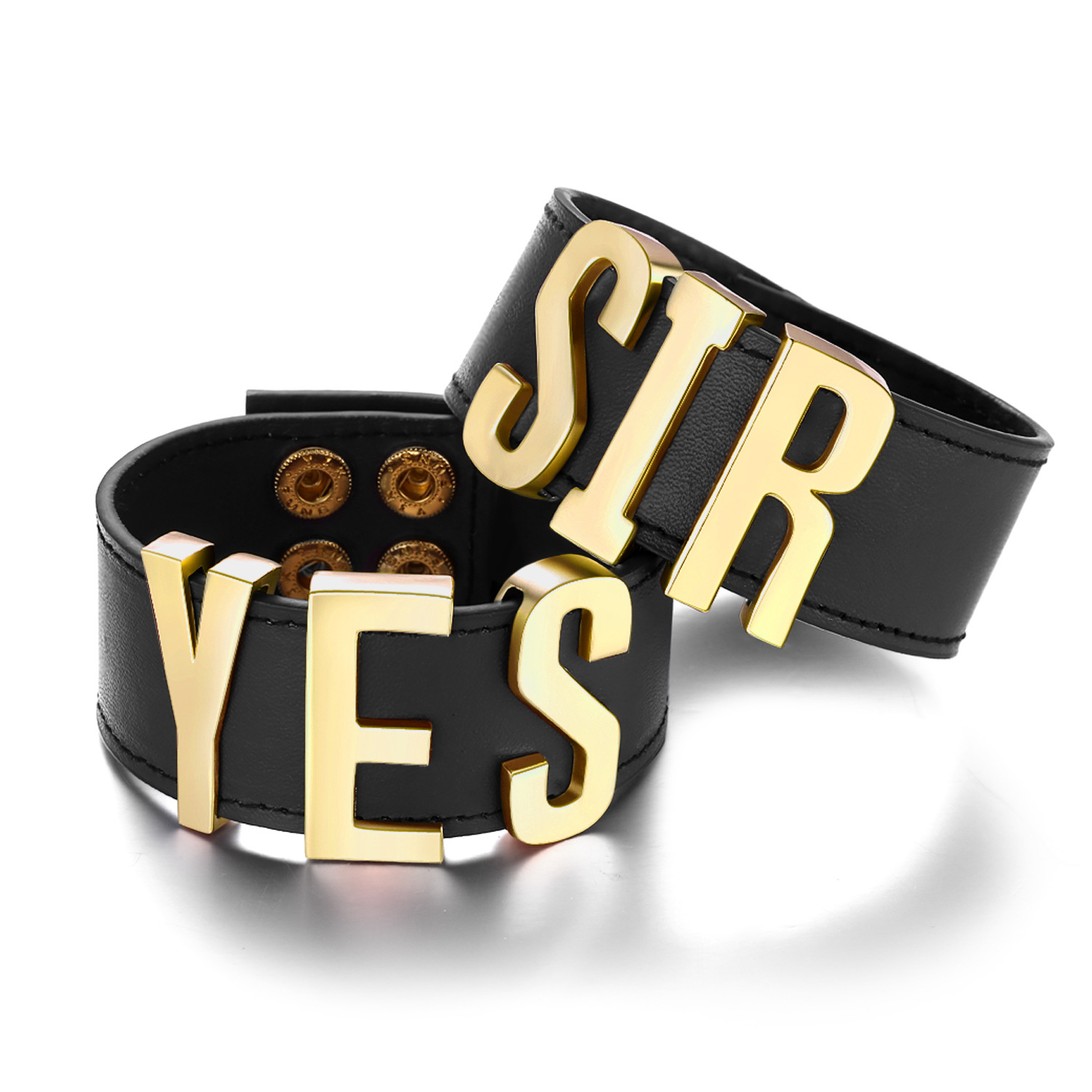 yes sir皮革搭扣速卖通自杀小队饰品小丑手链 合金柳钉字母手环