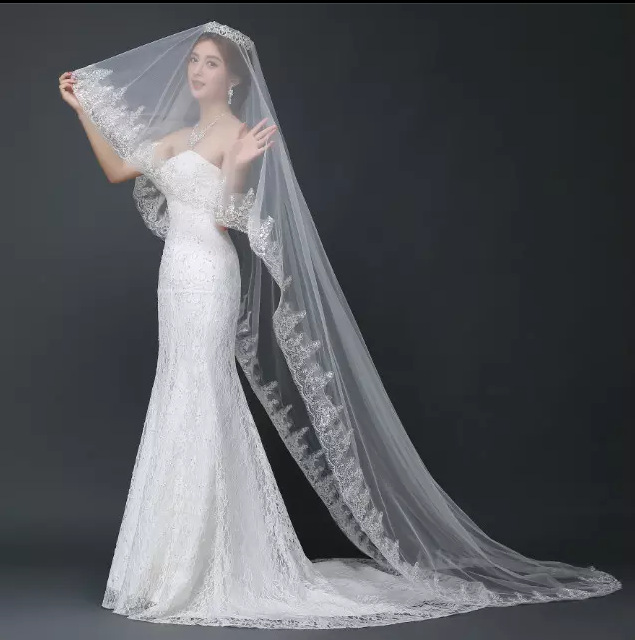 新娘头纱2016新款拖尾婚纱头纱礼服头纱韩式3米加宽软纱结婚头纱