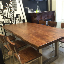美式实木餐桌复古铁艺办公会议桌酒吧桌咖啡厅长方形餐桌椅组合