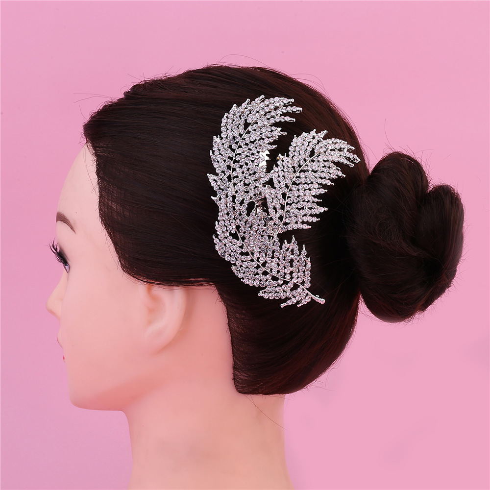 韩国新娘头饰奢华满钻高亮珍珠花朵水钻盘发插发梳婚纱高档发