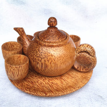 供应越南椰子木茶杯套茶壶8件套装木雕刻木质客厅餐厅桌面酒壶