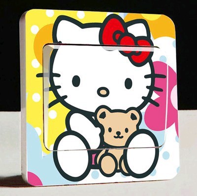 hello kitty凯蒂猫卡通壁纸儿童房个性开关贴插座贴纸创意墙贴