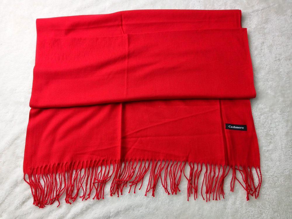 秋冬cashmere年会红围巾超柔材质仿羊绒纯色红流苏围巾