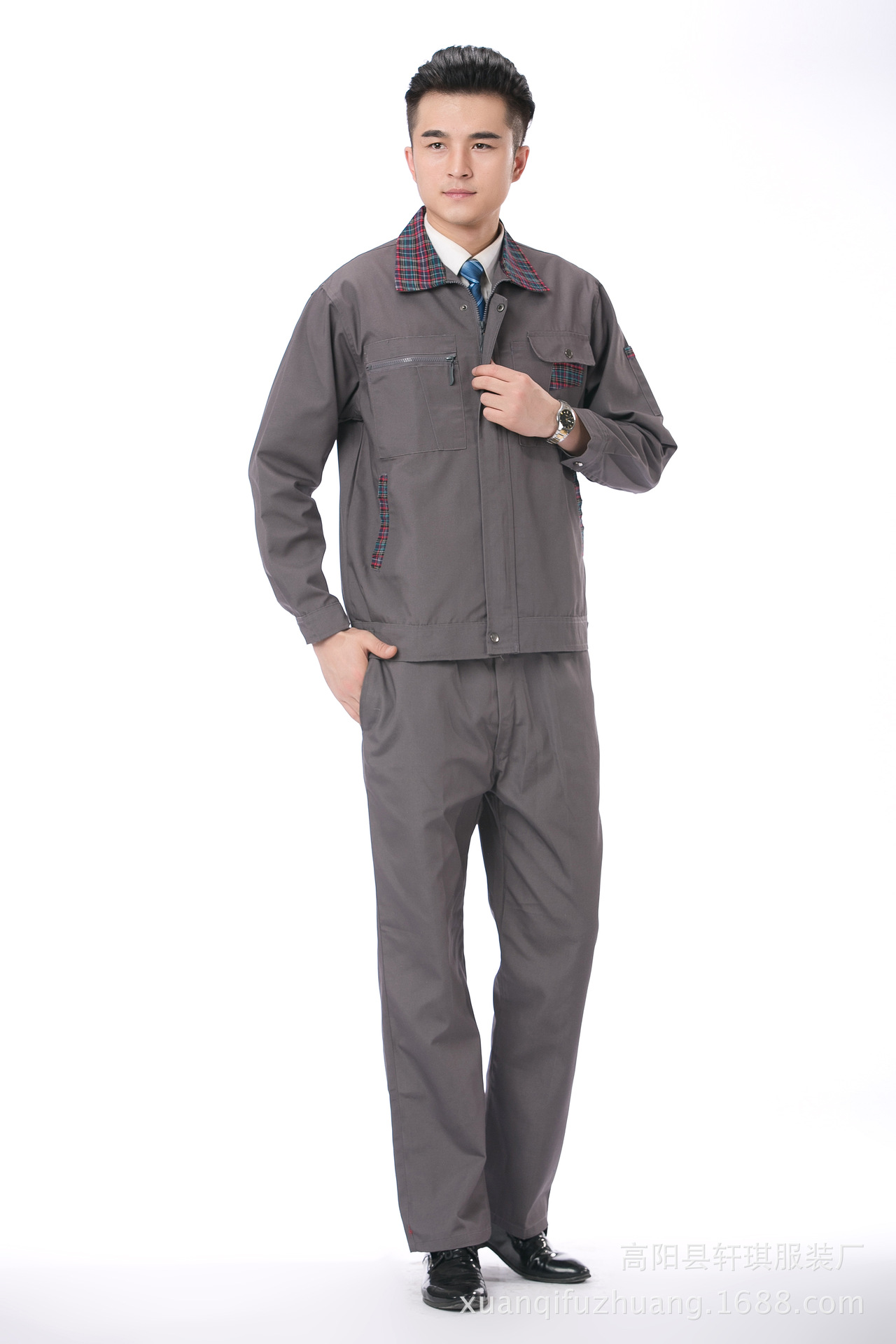 高阳县轩琪服装厂 供应信息 模特 四季长袖工作服套装男汽修工装工程