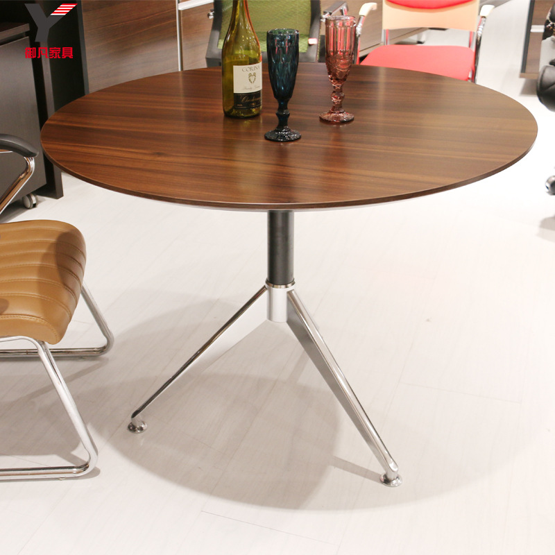 简约板式办公桌圆形钢架洽谈桌会客桌茶桌圆形接待会议桌