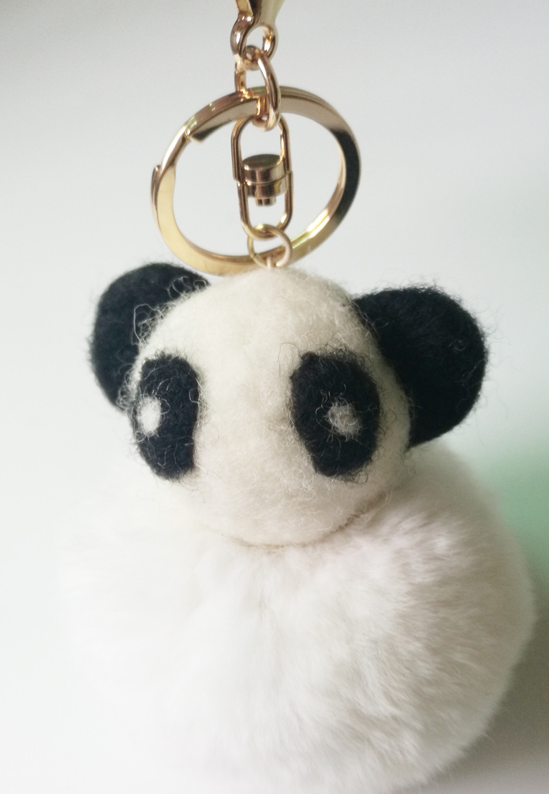 韩版可爱羊毛毡立体熊猫8cm獭兔毛球钥匙扣汽车包包手机挂件饰品
