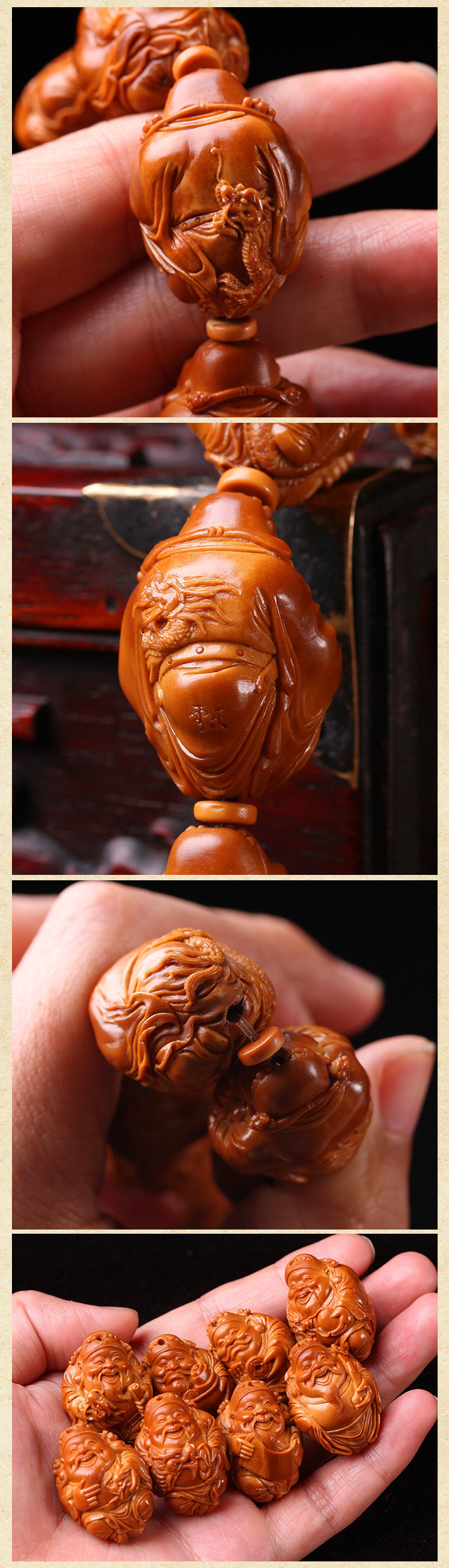 刻古铭心核雕 橄榄核南工名家曹乐纯手工精雕龙财神橄榄胡手串男