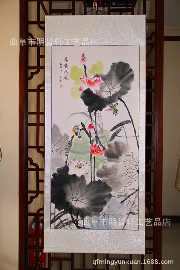 手绘真迹荷花莲花水墨中堂对联名人名家字画装饰客厅国画已装裱