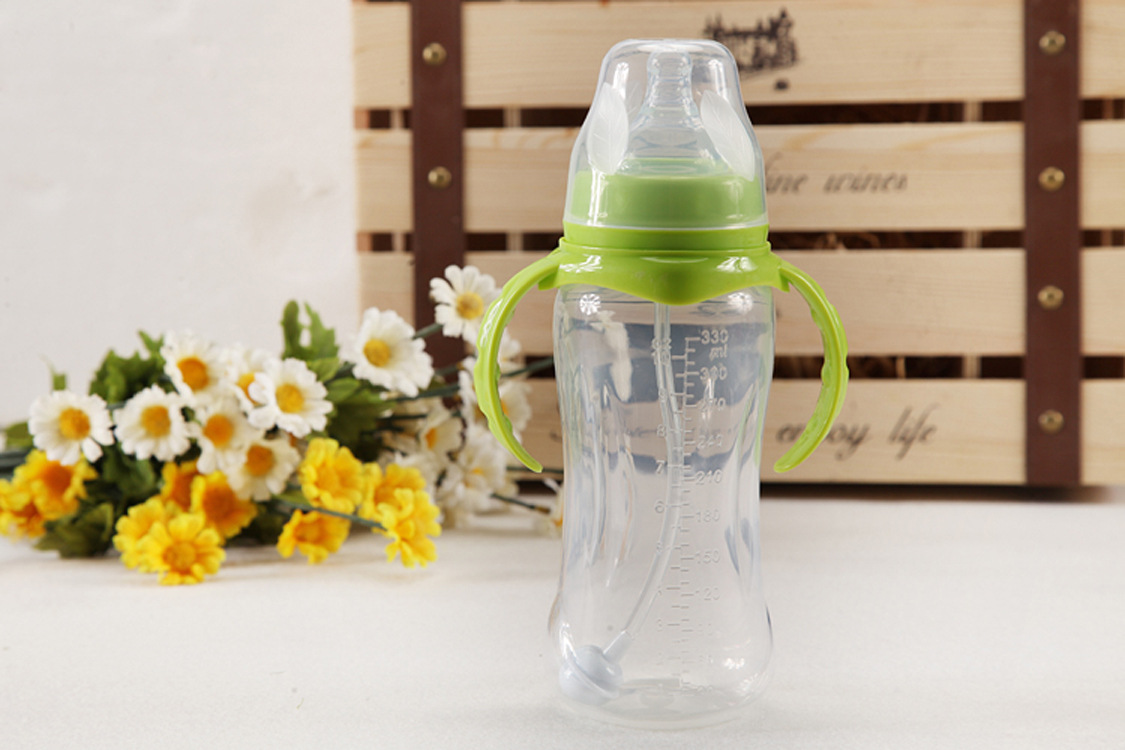 婴儿奶瓶宽口径带吸管硅胶奶嘴手柄防摔聚丙烯奶瓶优质塑料奶瓶