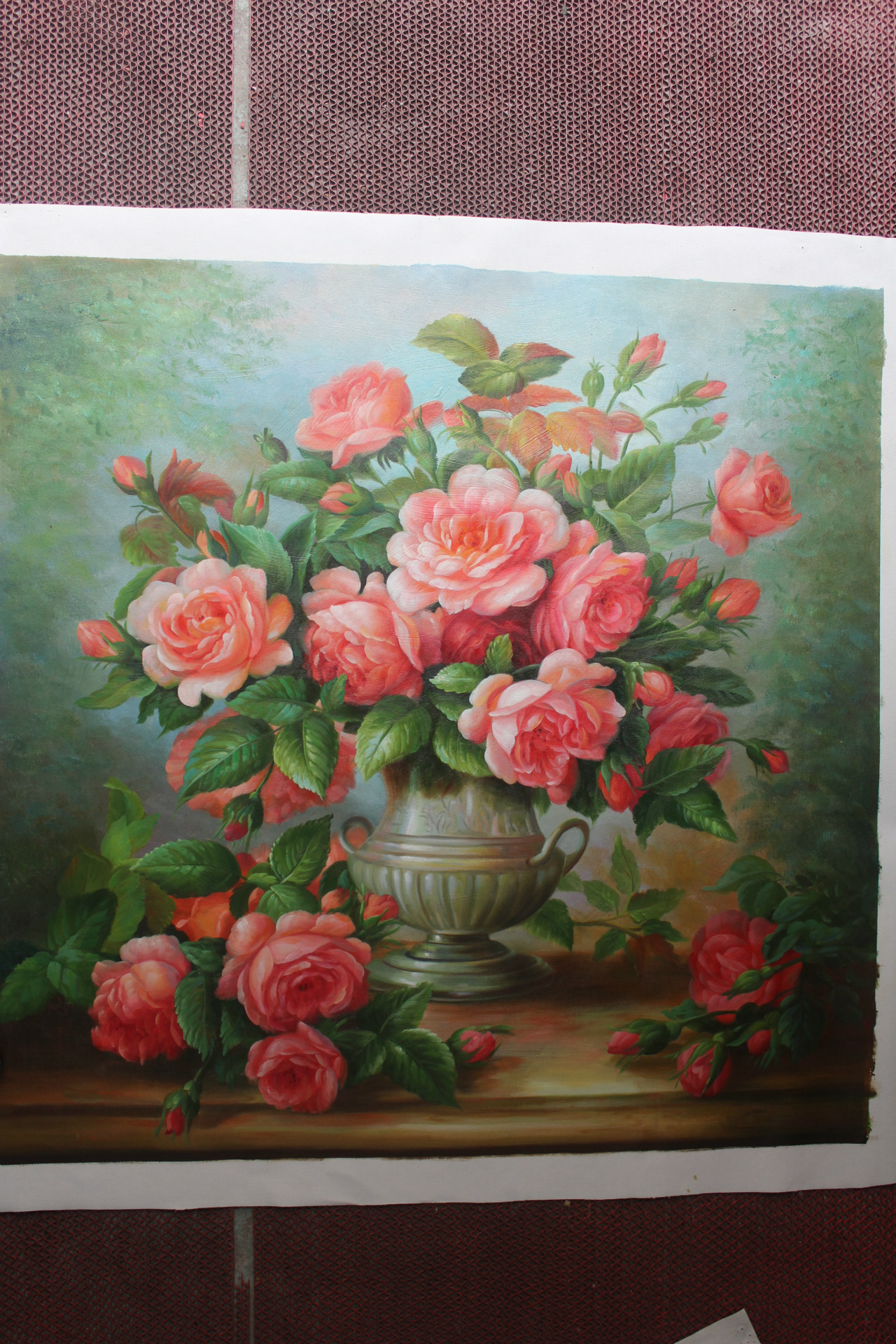 四联印象牡丹花手绘油画客厅室内沙发背景墙挂画手工画芯批发