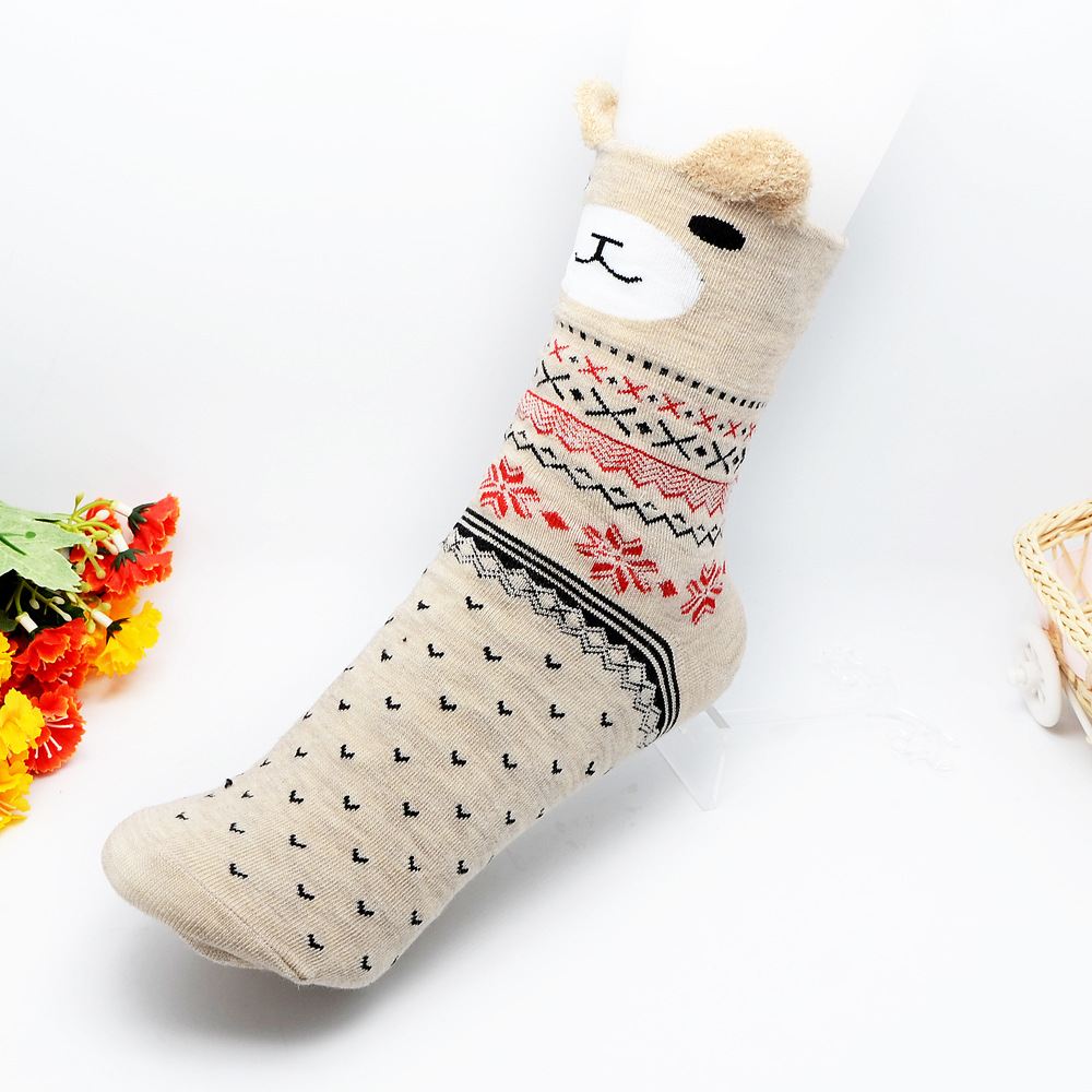 秋冬新款韩版直板袜纯棉女袜礼品 可爱立体耳朵中筒袜子棉保暖