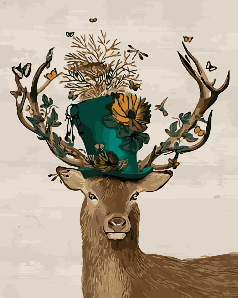 diy数字油画新款 40*50手绘客厅玄关风景动物数码装饰画 梅花鹿17