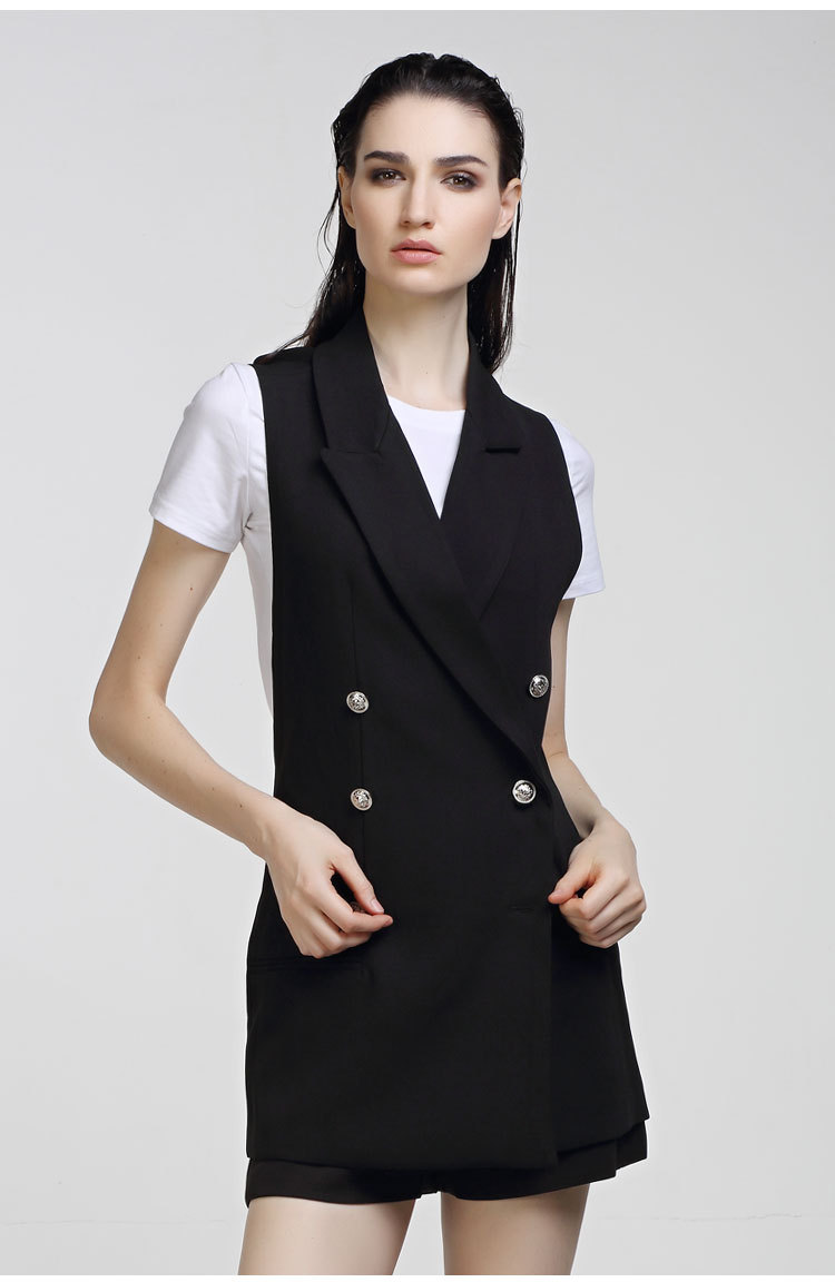 欧洲站2016秋新款女装西装马甲女式马甲女秋冬露背西装领马夹901