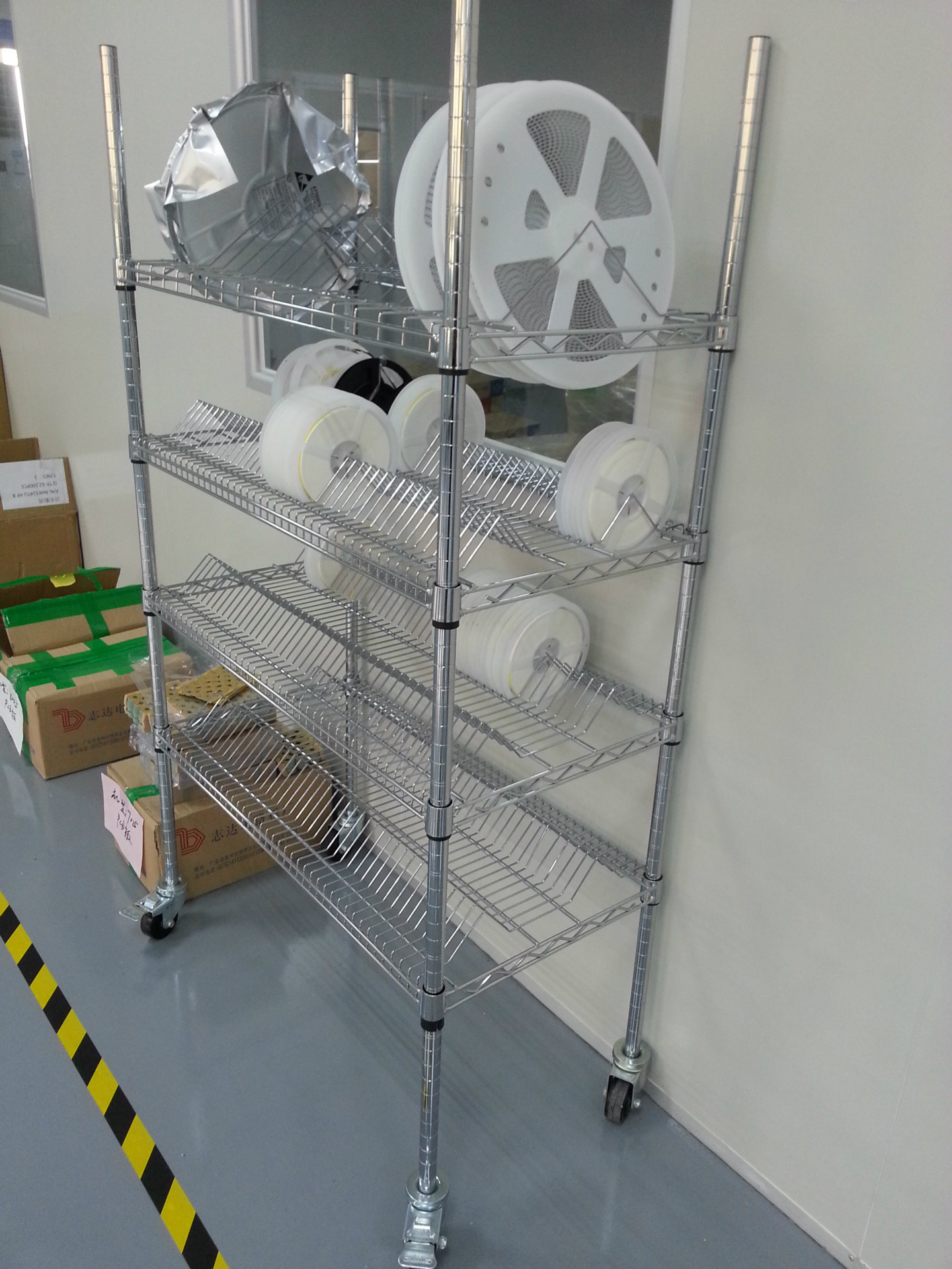 smt物料架_smt料盘存放车_无尘室smt料盘架