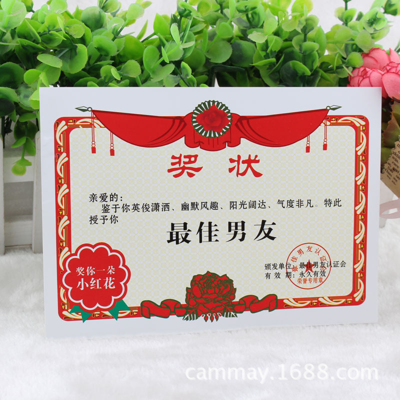 >厂家批发创意奖状 新颖珍藏娱乐纸奖品礼物爸爸妈妈老公老婆最佳妈妈