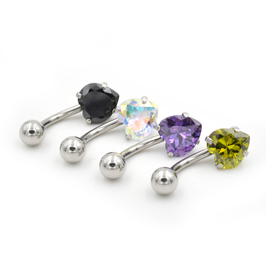 韩版新款8mm心形锆石肚脐环人体穿刺不锈钢肚脐钉肚脐环