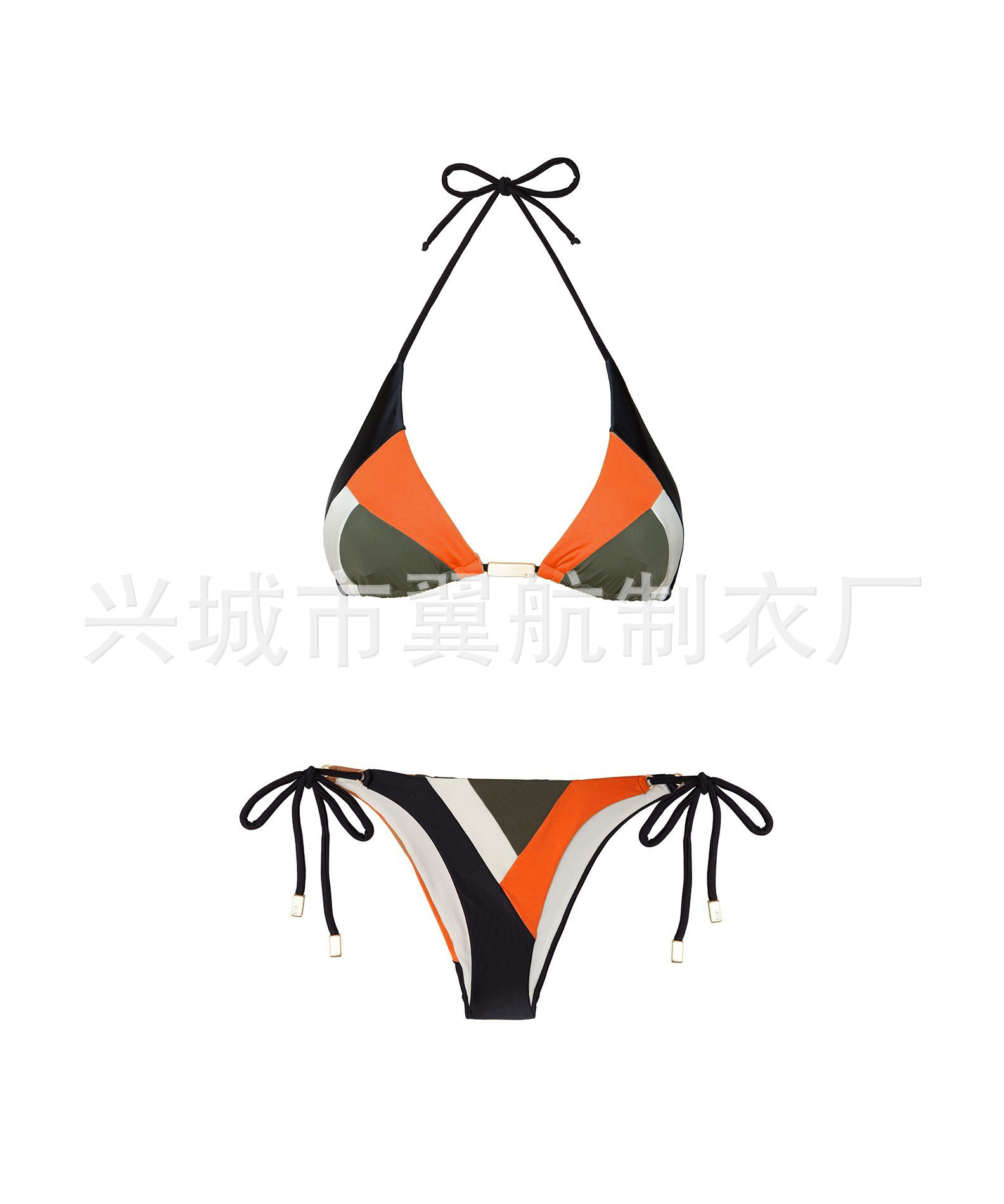 2017外贸新款欧美时尚简约撞色比基尼分