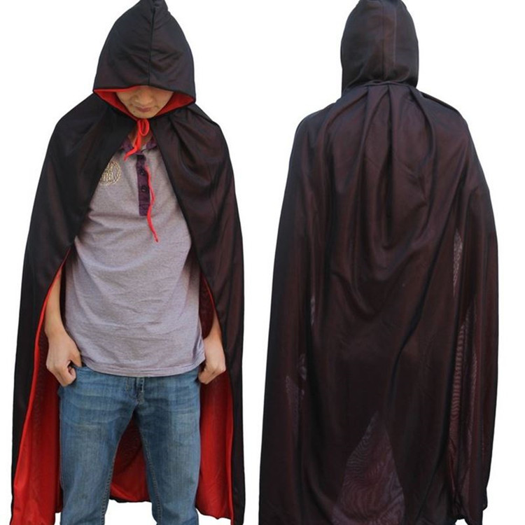 双层黑红带帽子披风万圣节巫师成人披风吸血鬼化装舞会服饰服装