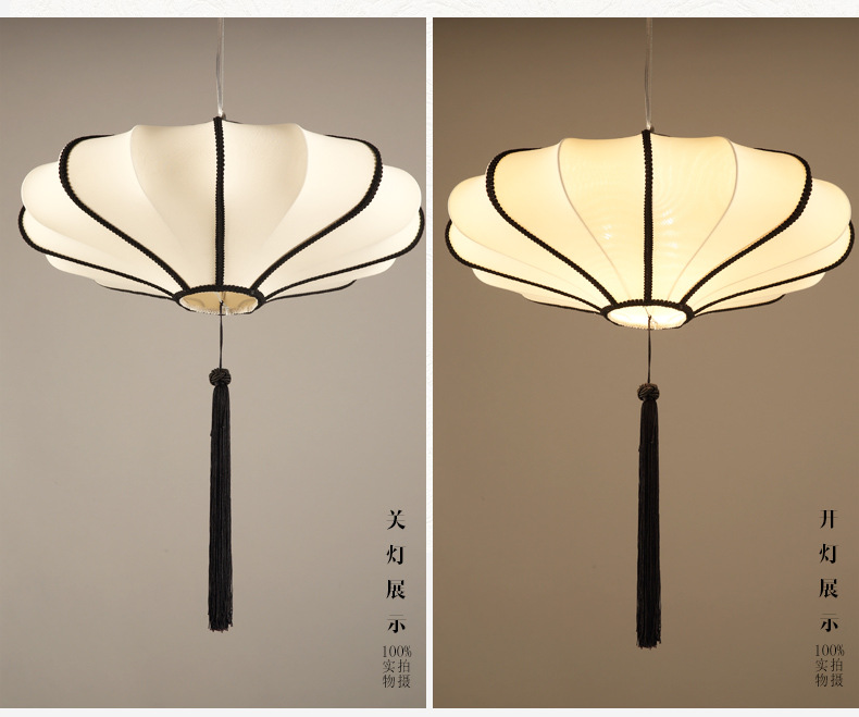 现代新中式吊灯手绘布艺卧室灯书房仿古阳台灯笼酒店茶楼中式灯具