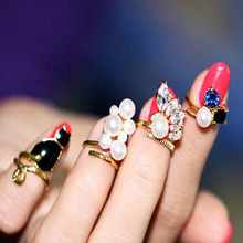 随变饰品 韩版宝石猫咪珍珠珍珠指甲美甲关节戒指指环四件套