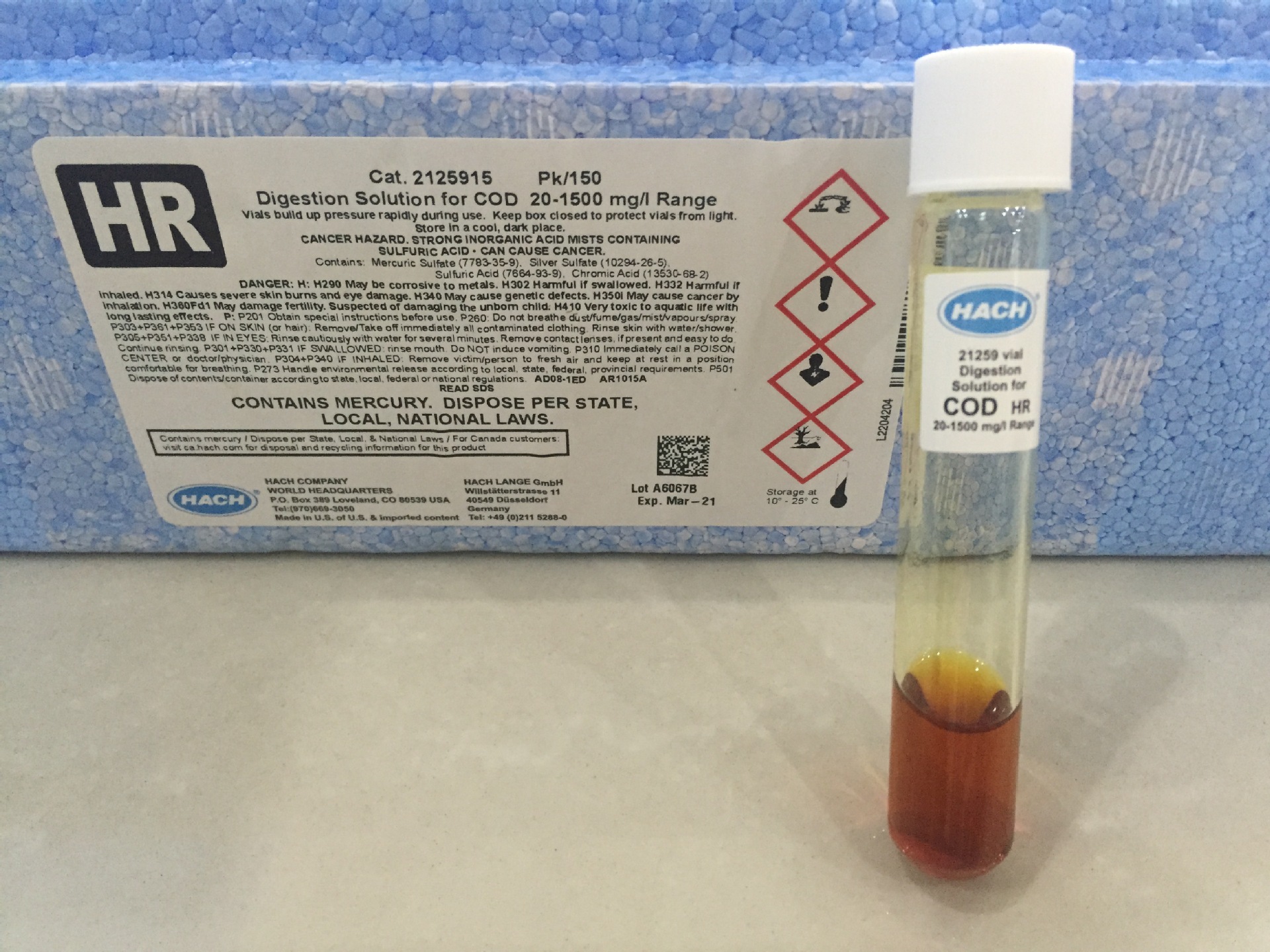 cod试剂hach2125815 150支/盒 21258-15 3-150mg/l美国哈希