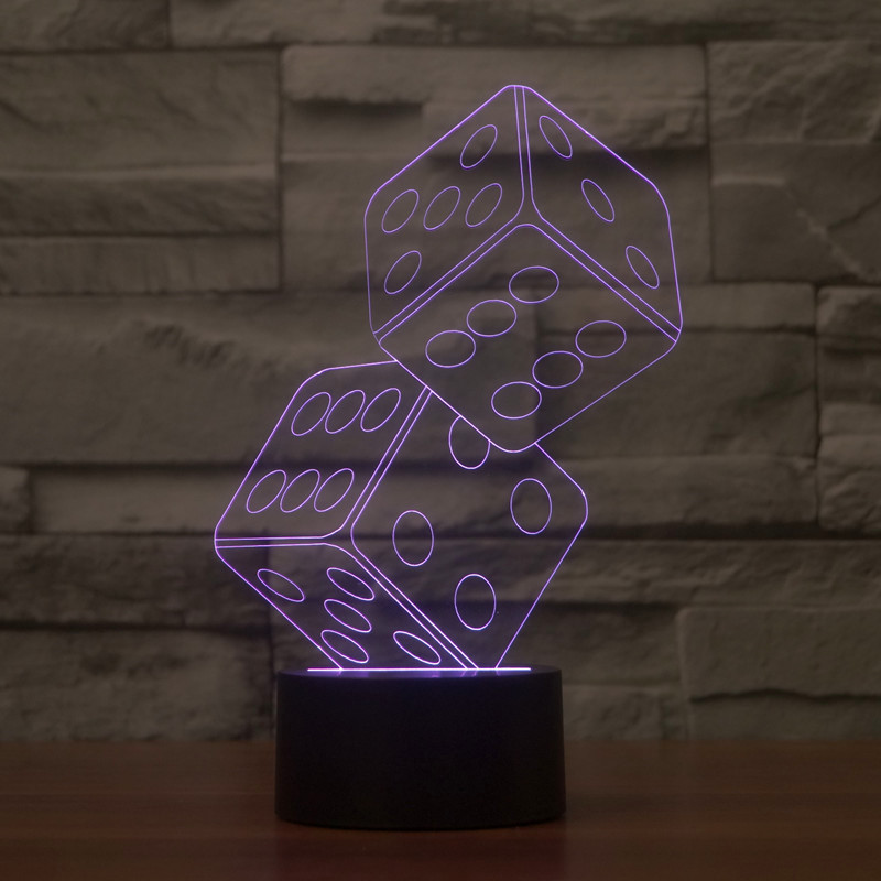 创意双骰子3d视觉立体灯 led错觉灯 七彩触摸充电灯节能渐变小夜