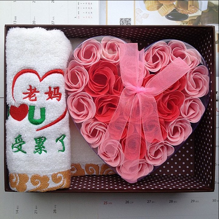 创意实用母亲节礼物 毛巾康乃馨香皂花礼盒套装 送妈妈的生日礼品
