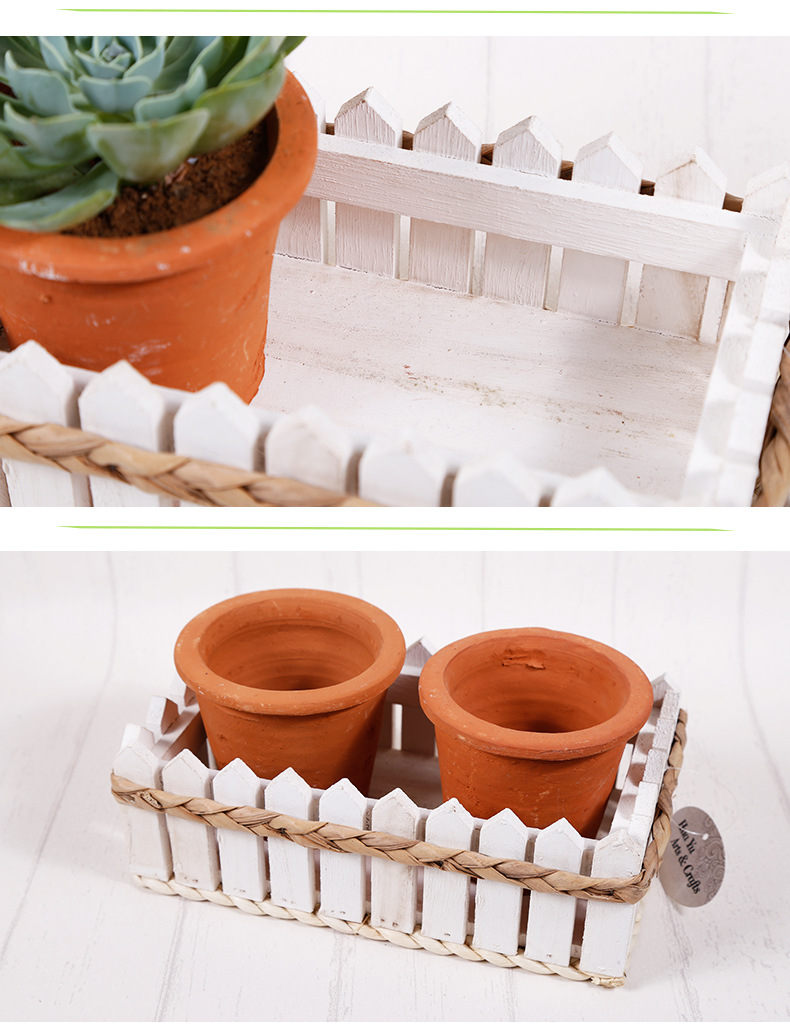 厂家批发 纯手工木质栅栏双盆花盆 家居书房阳台创意餐厅装饰摆件