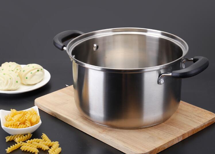 莱思德不锈钢特高锅多用煲汤锅韩式弧形复底蒸煮锅组合盖双耳汤锅