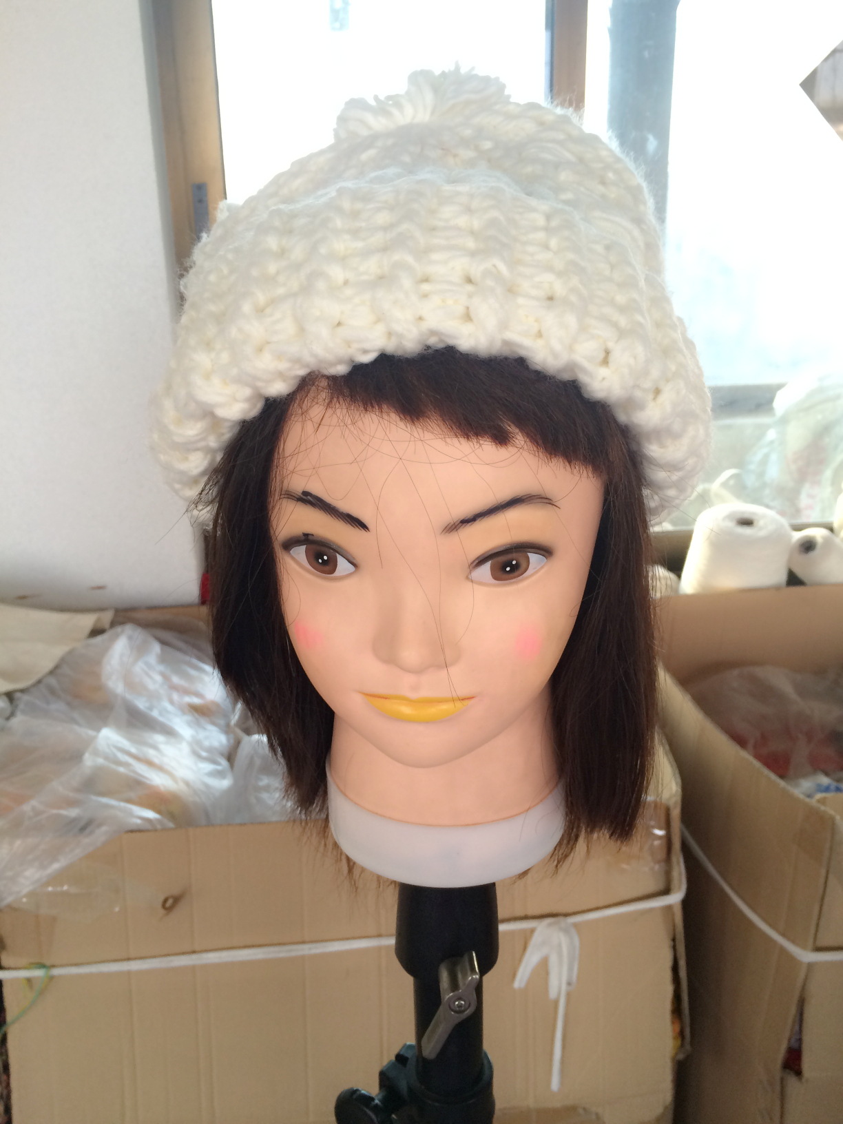 2016新款冬季韩版优质保暖毛线帽 白色翻边卷边尖尖帽渔夫帽