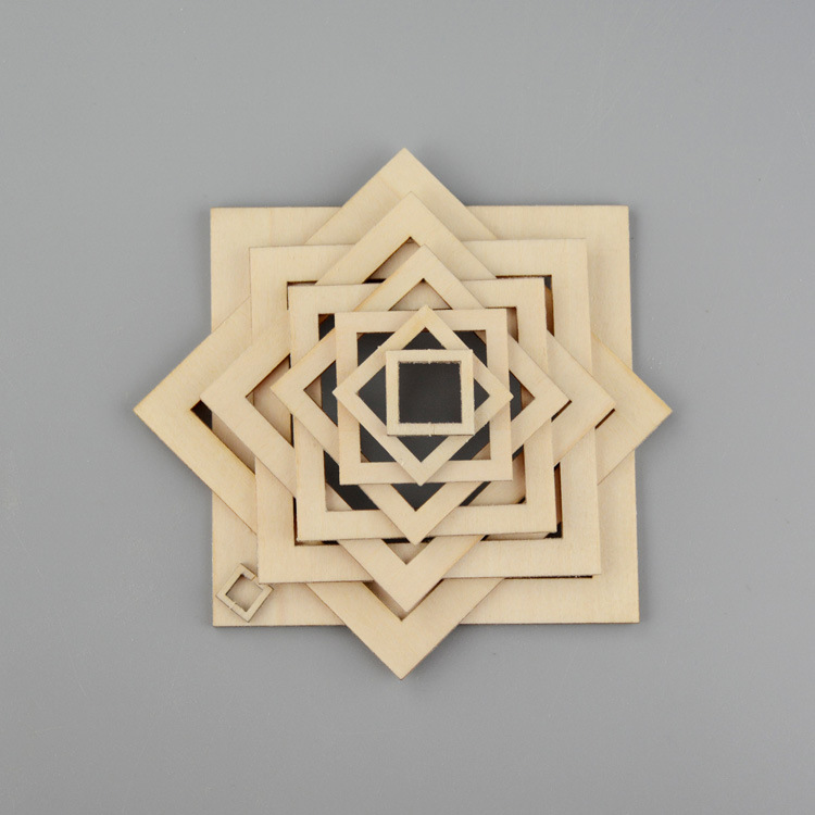 镂空正方形木片层板异形 diy模型手材料激光雕刻 可定制 厚5mm