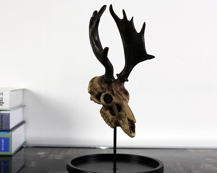 创意设计兽头骨装饰摆件客厅酒吧摆设树脂玻璃罩工艺品大角鹿头骨