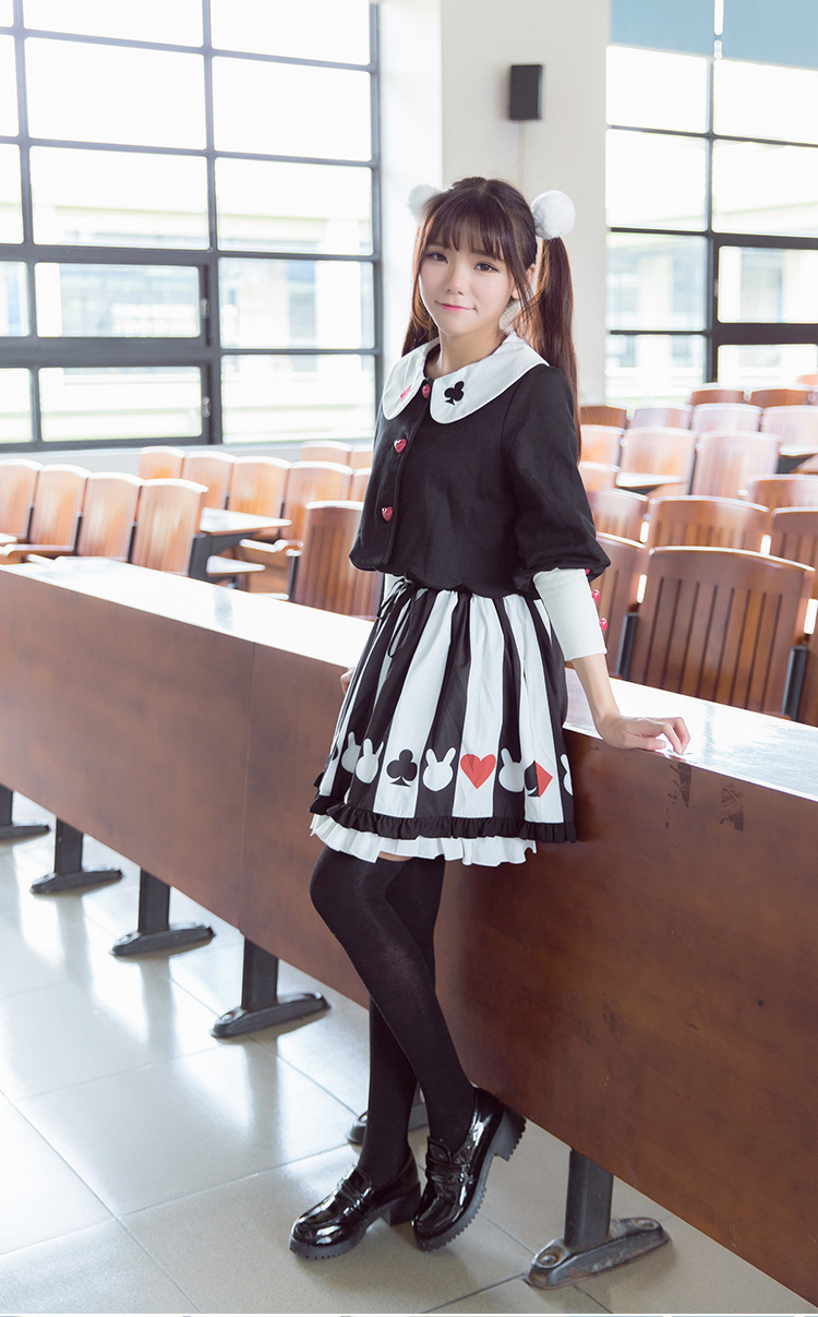 包邮2018新款夏季软妹服爱丽丝扑克柄短外套 高腰半身裙女式0232