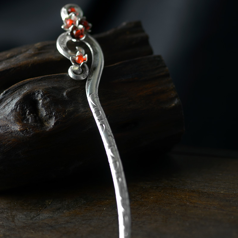 复古银色发饰简约款配旗袍古装苗银步摇盘发簪子古代头饰品一字簪