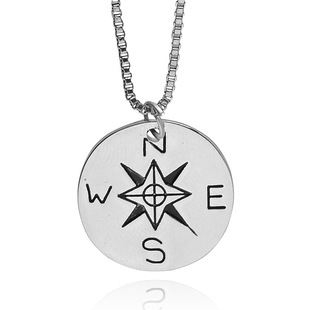 欧美饰品 指南针罗盘字母创意吊坠 锌合金圆形吊牌项链盒子链