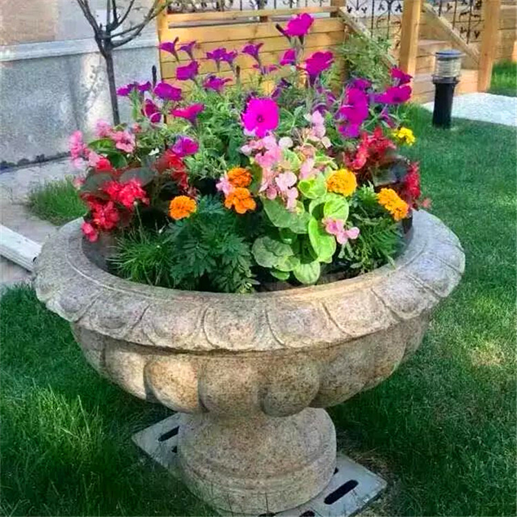 外贸出口石雕花钵 欧式大理石花盆 种花石头花盆 公园景观雕塑