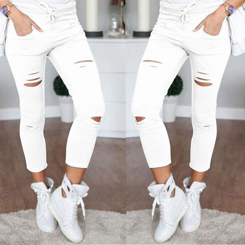 EBay Europe Foreign Trade New Pencil Pants Summer Hot Sale Broken Holes Pants Women's Leggings Factory in Stock