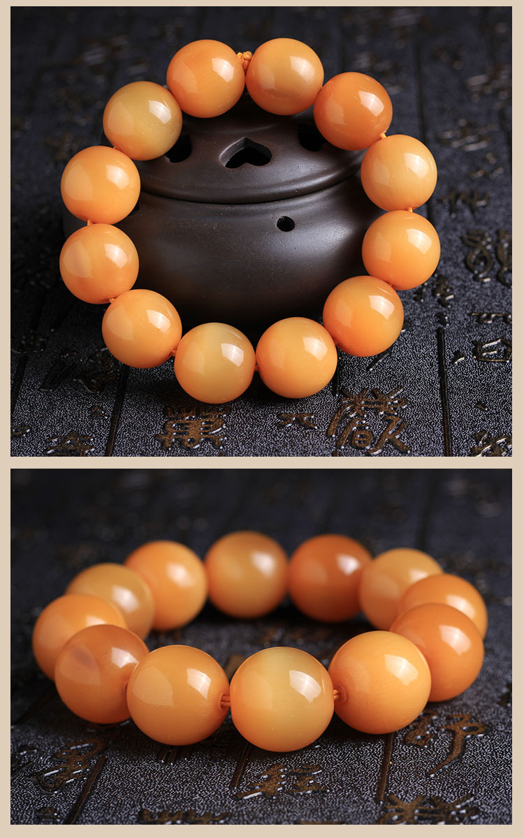 精品天然黄牛角圆珠佛珠手串20mm 晶莹剔透正宗黄牛角男士.
