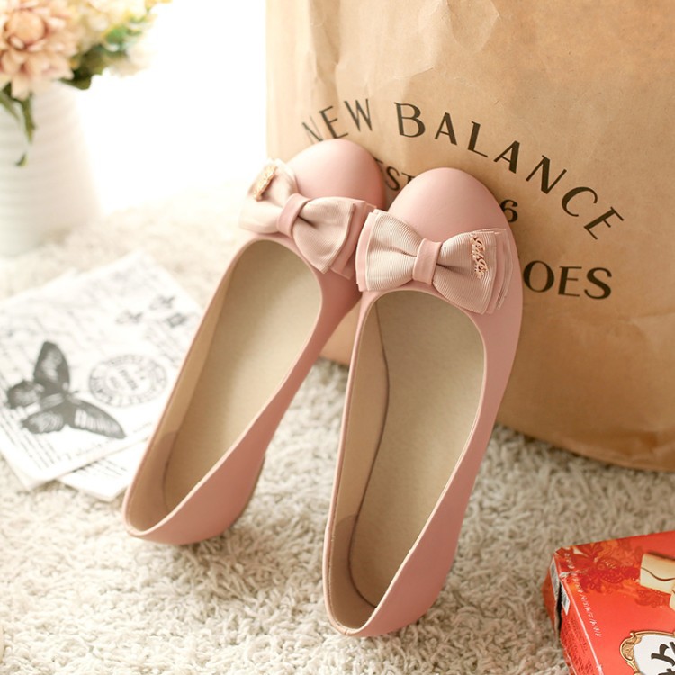 学院风甜美圆头蝴蝶结平底女鞋