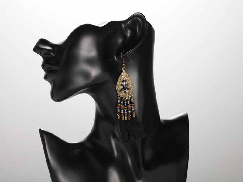 外贸出口饰品 非主流黑色羽毛耳饰批发 热销夸张耳环女新款