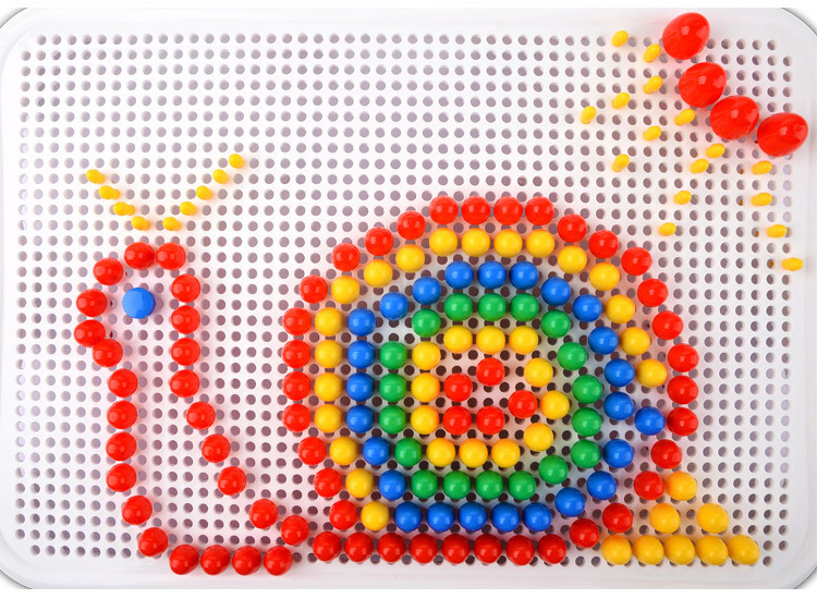 儿童蘑菇钉组合插板 宝宝拼图拼插 diy手工插图益智玩具qh-003