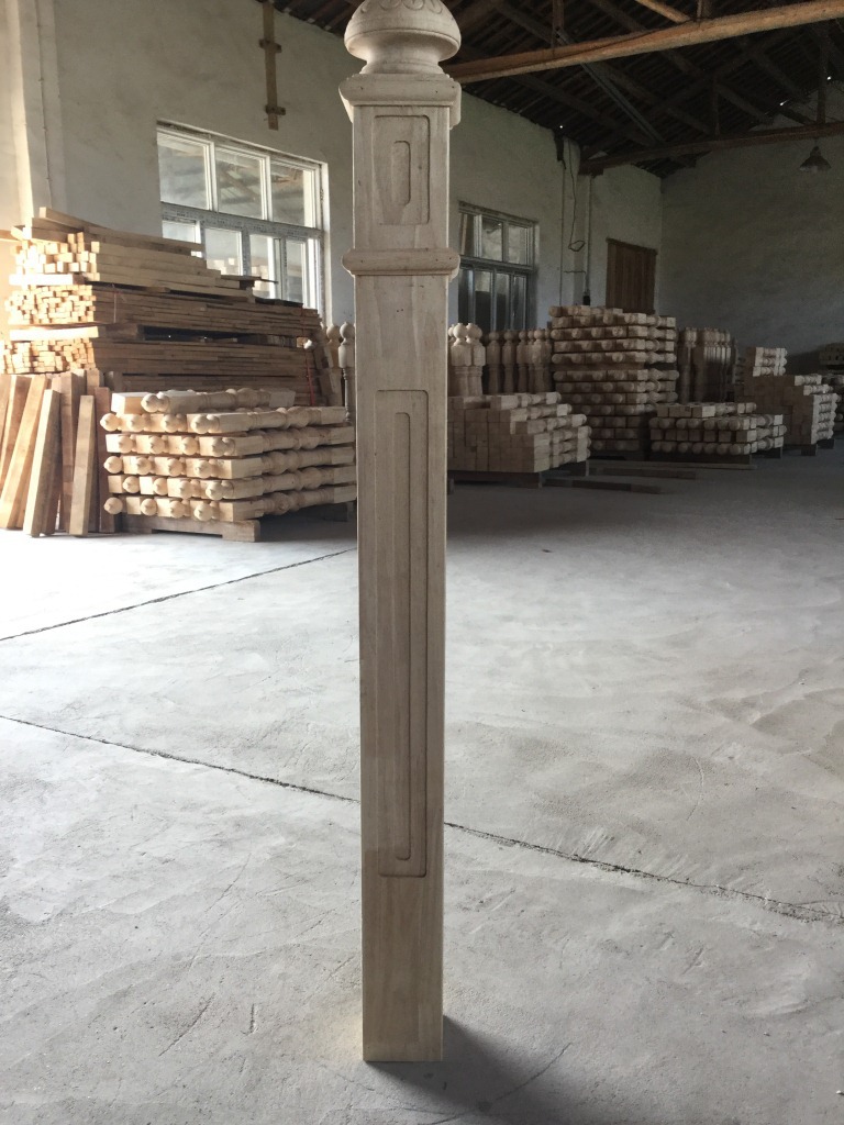 实木楼梯配件起步柱豪华蘑菇头白胚大柱厂家