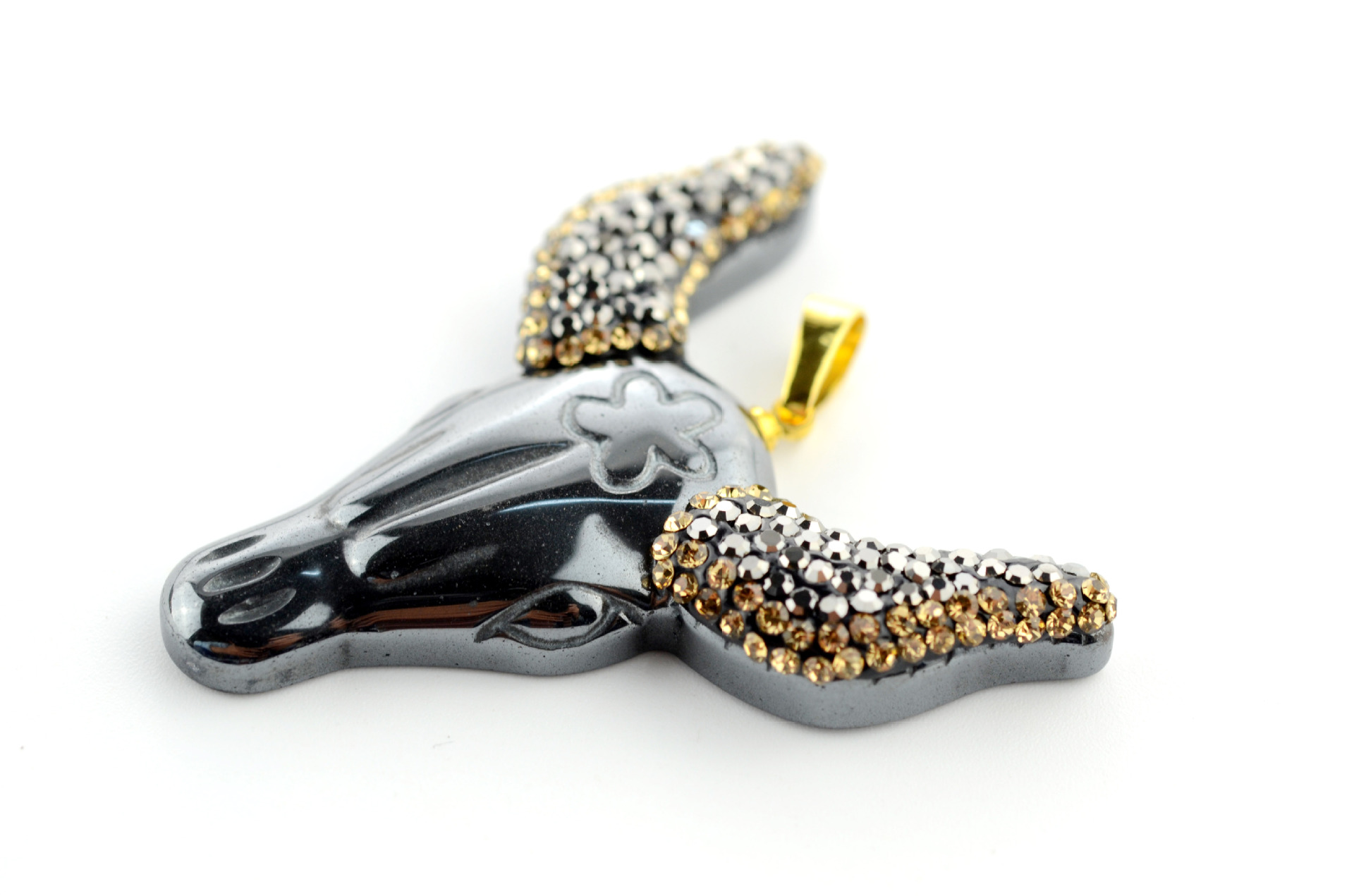 天然黑胆牛头吊坠 点钻牛头 牛角 项链 欧美时尚饰品