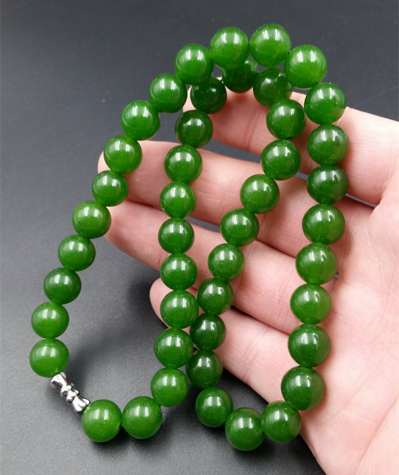 玉石台湾碧玉圆珠项链直径10毫米圆珠项链碧绿色项链毛衣链