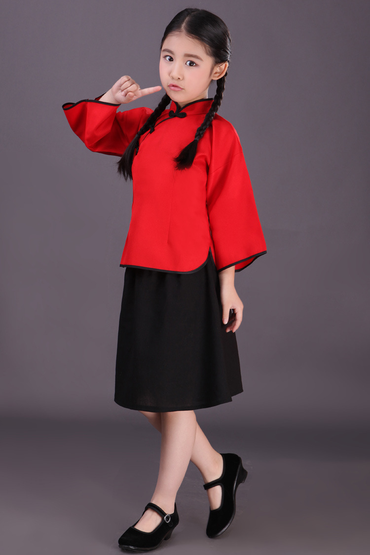 六一儿童节民国演出服装女童五四青年装民国学生装儿童合唱服彩色