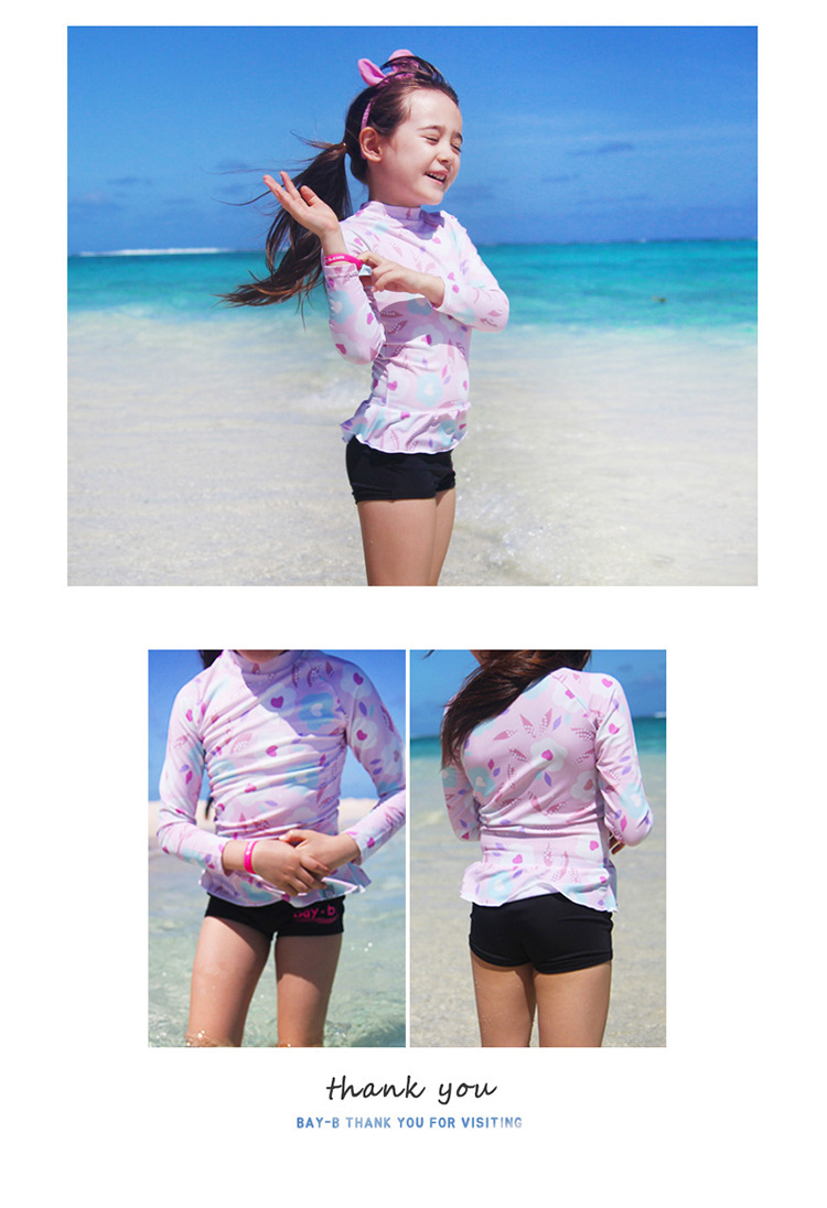 2017年新款儿童泳衣 防晒女童分体泳衣 花朵印花儿童泳衣