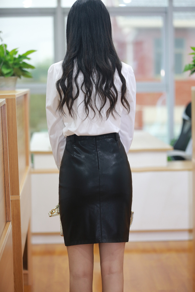 2016秋冬皮裙性感开叉中裙职业半身裙高腰黑色pu皮女装批发