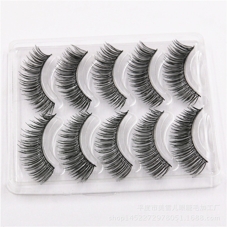 Factory Supply Handmade Eye Tail Pull Long False Eyelashes Multi-Layer Thick Five Pairs Pack Natural Long Eyelash